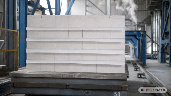 BRANOperl Trennpapier zwischen Kalksandsteinen im Autoklaven der Baustoffproduktion
