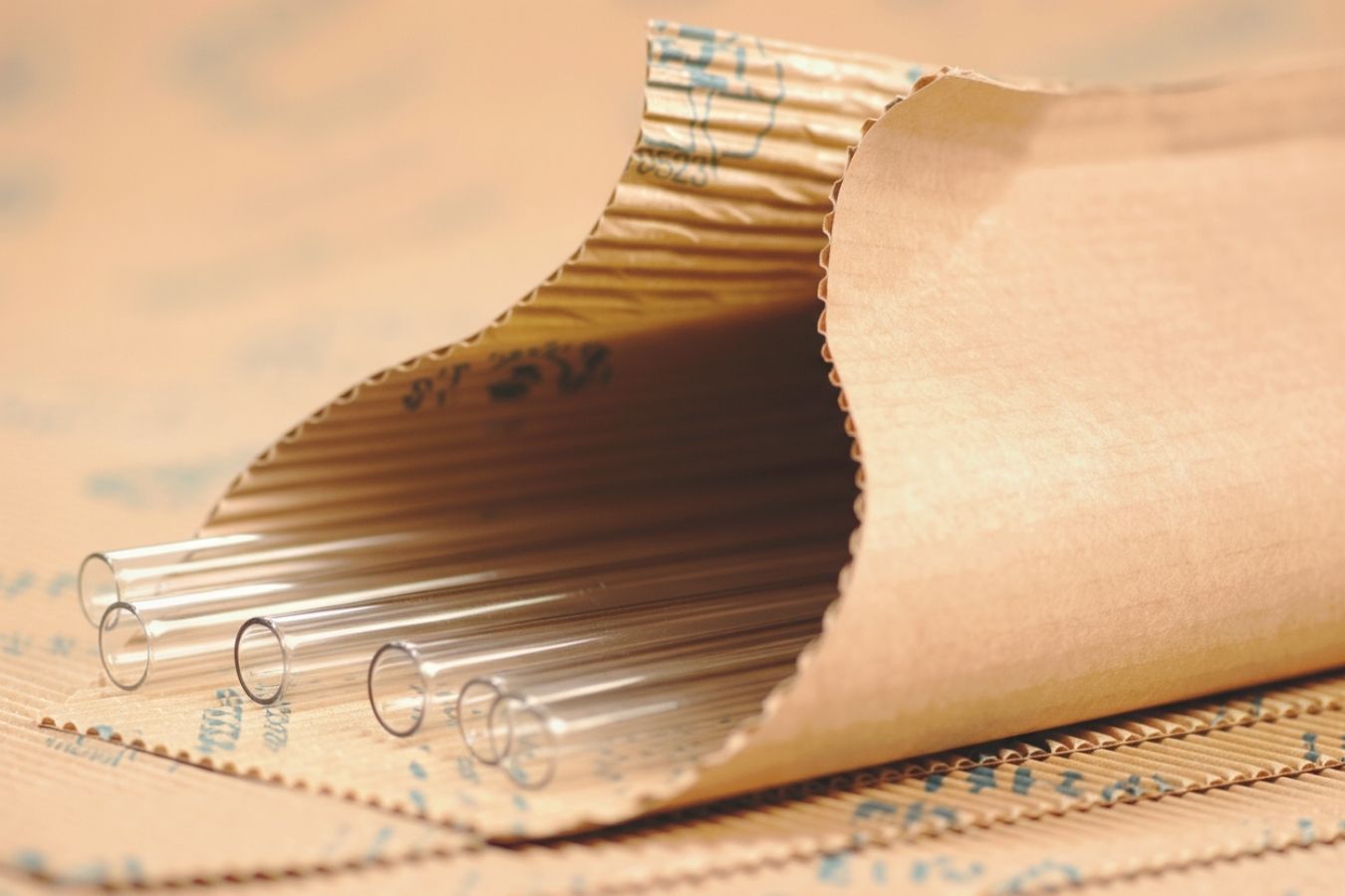 BRANOseal corrugated cardboard for protecting glass straws BRANOseal corrugated cardboard reliably protects delicate glass straws from scratches and damage during storage and transport.